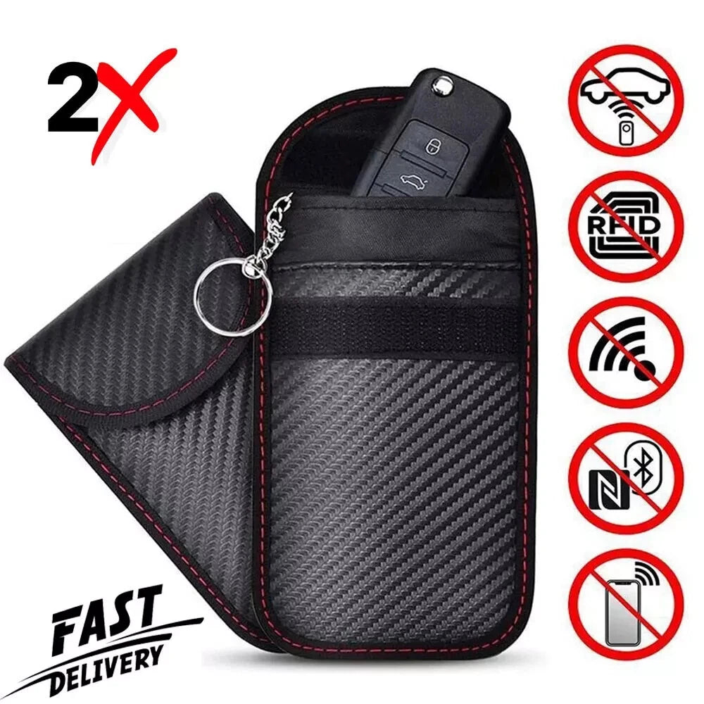 2x Car Key Signal Blocker Faraday Pouch Case - Fob Keyless RFID Blocking Cage