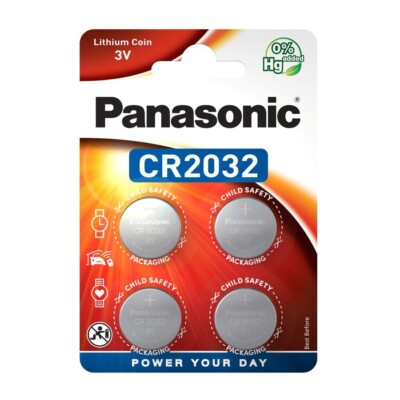 Pack Of 4 Panasonic CR2032 Battery Lithium 3V Silver Button Coin