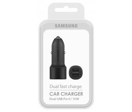 Official Samsung 15W Dual USB Fast Charge Port In-Car Charger Black
